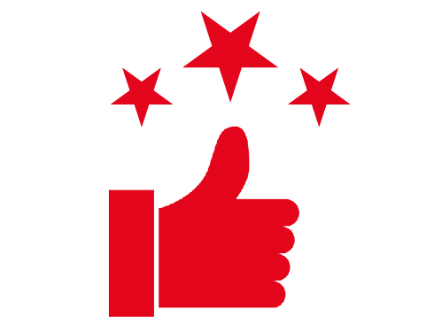 Thumb up with three stars, number 5 below.